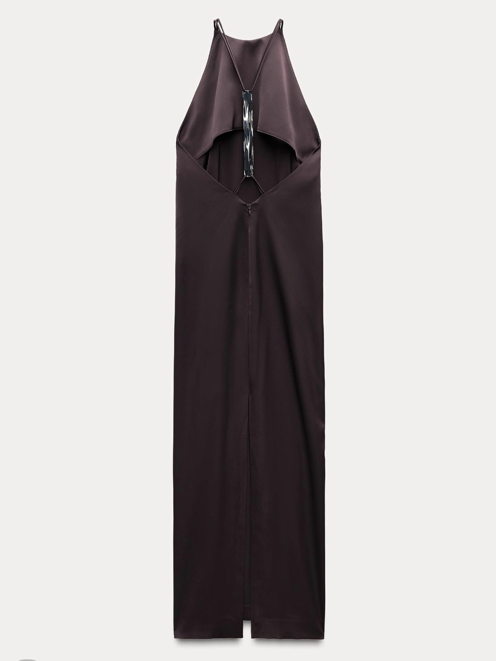 Zara JW Collection Jewel Halter Satin Maxi Dress Brown L - Picture 6 of 6